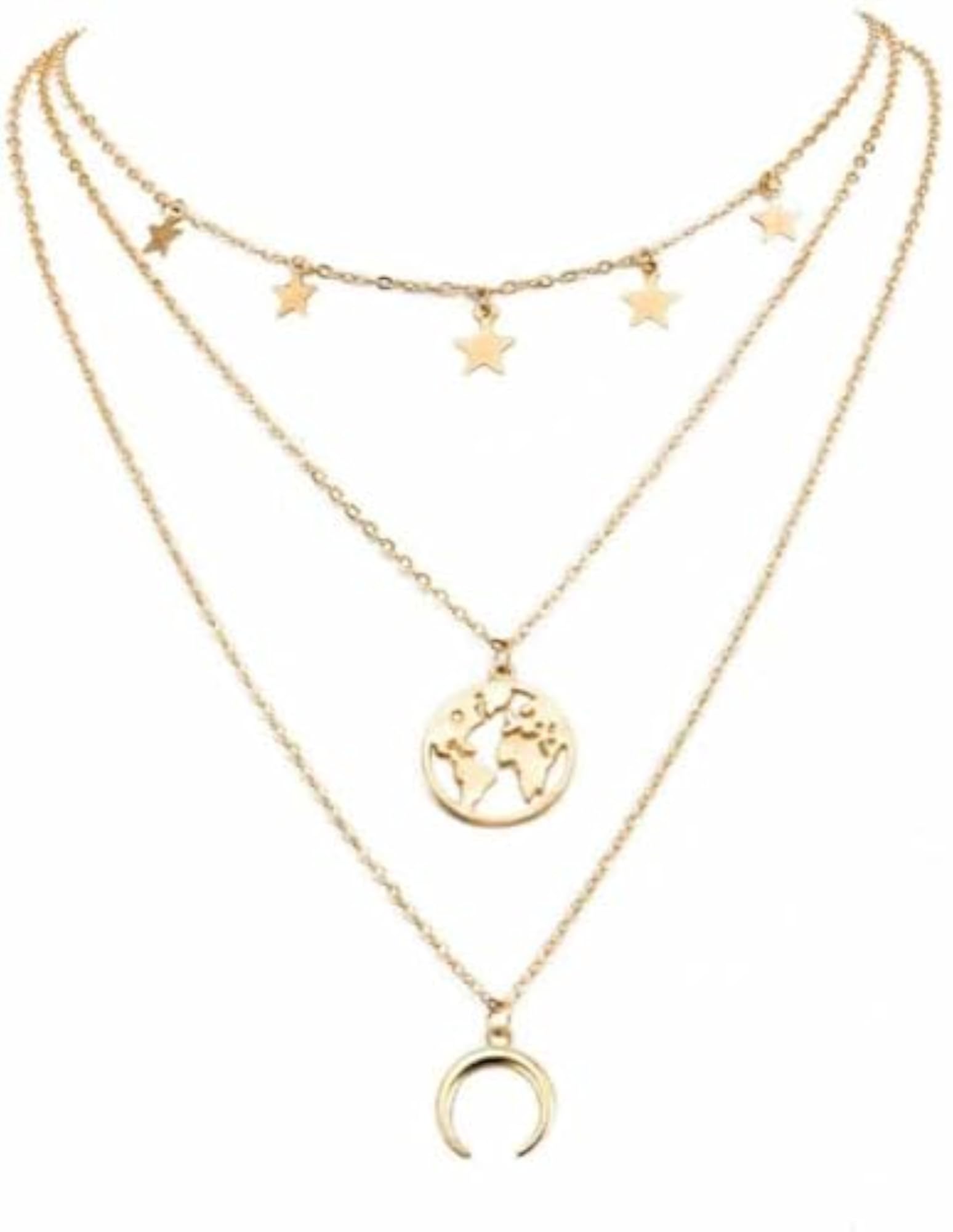 Bling Queen Plated Boho Multilayer Necklace With World Map